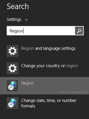 انتخاب گزینه Region