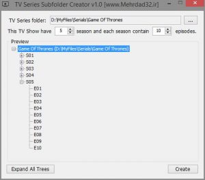 نرم‌افزار TV Series Subfolder Creator برای ساخت پوشه‌های لازم سریال‌ها